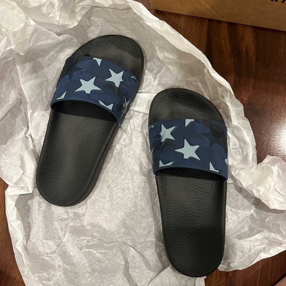 Valentino Starry Slide Sandals - Black and Blue